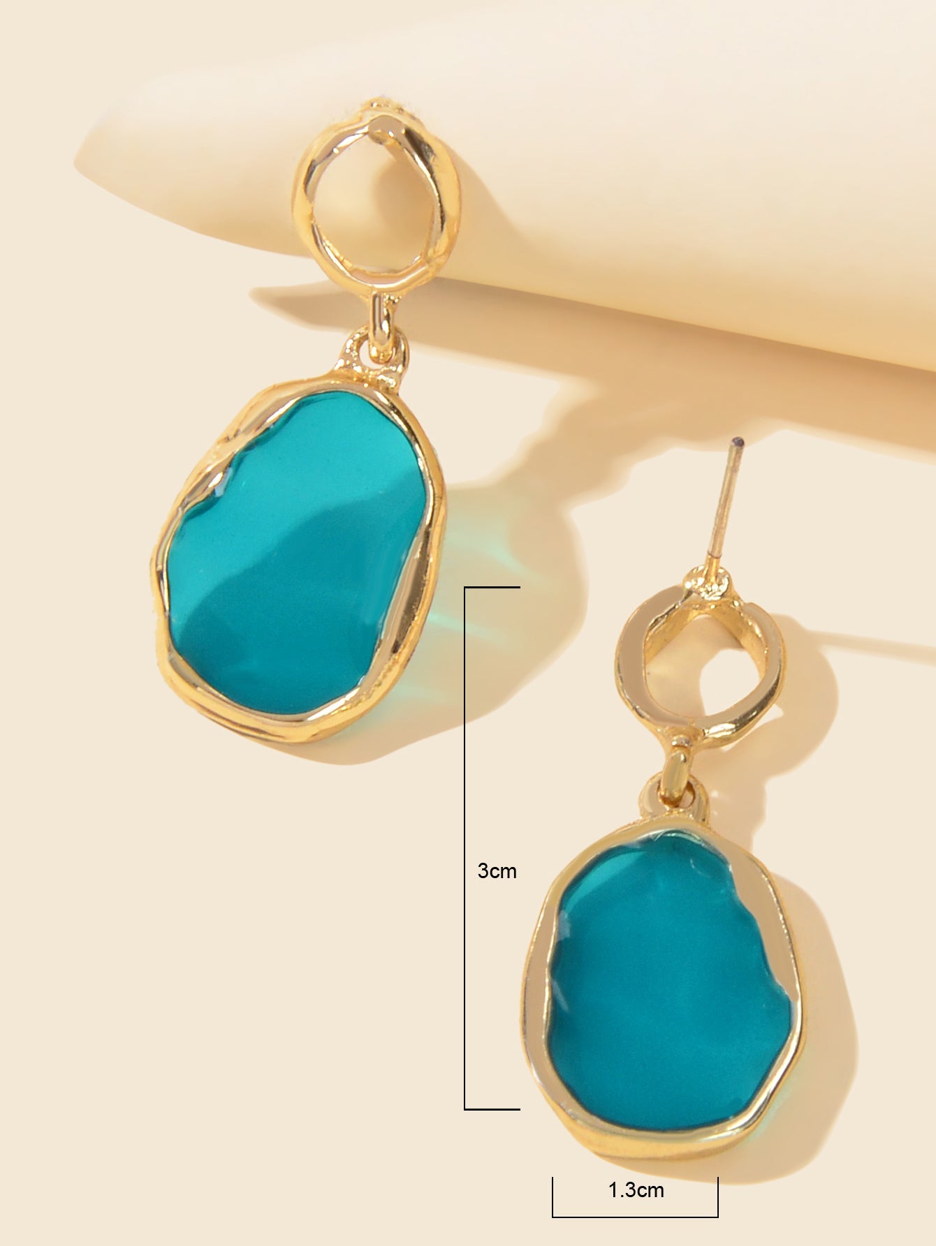 Blue Resin Gold Plated Geometric Hypoallergenic Stud Transparent Trendy Earrings