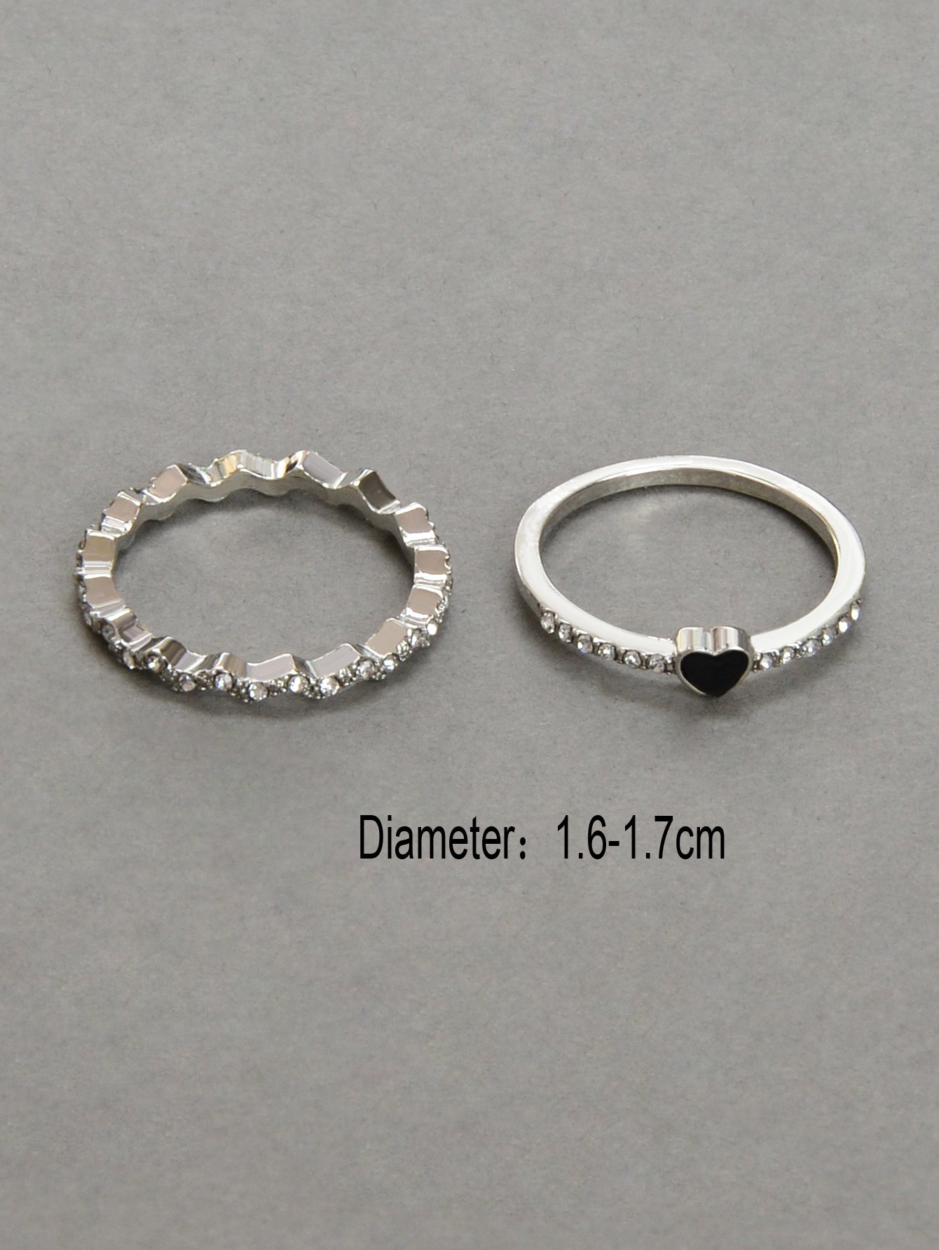 2pcs Black Enamel Heart Silver Love Rings Women Romantic Band Teen Birthday Gift