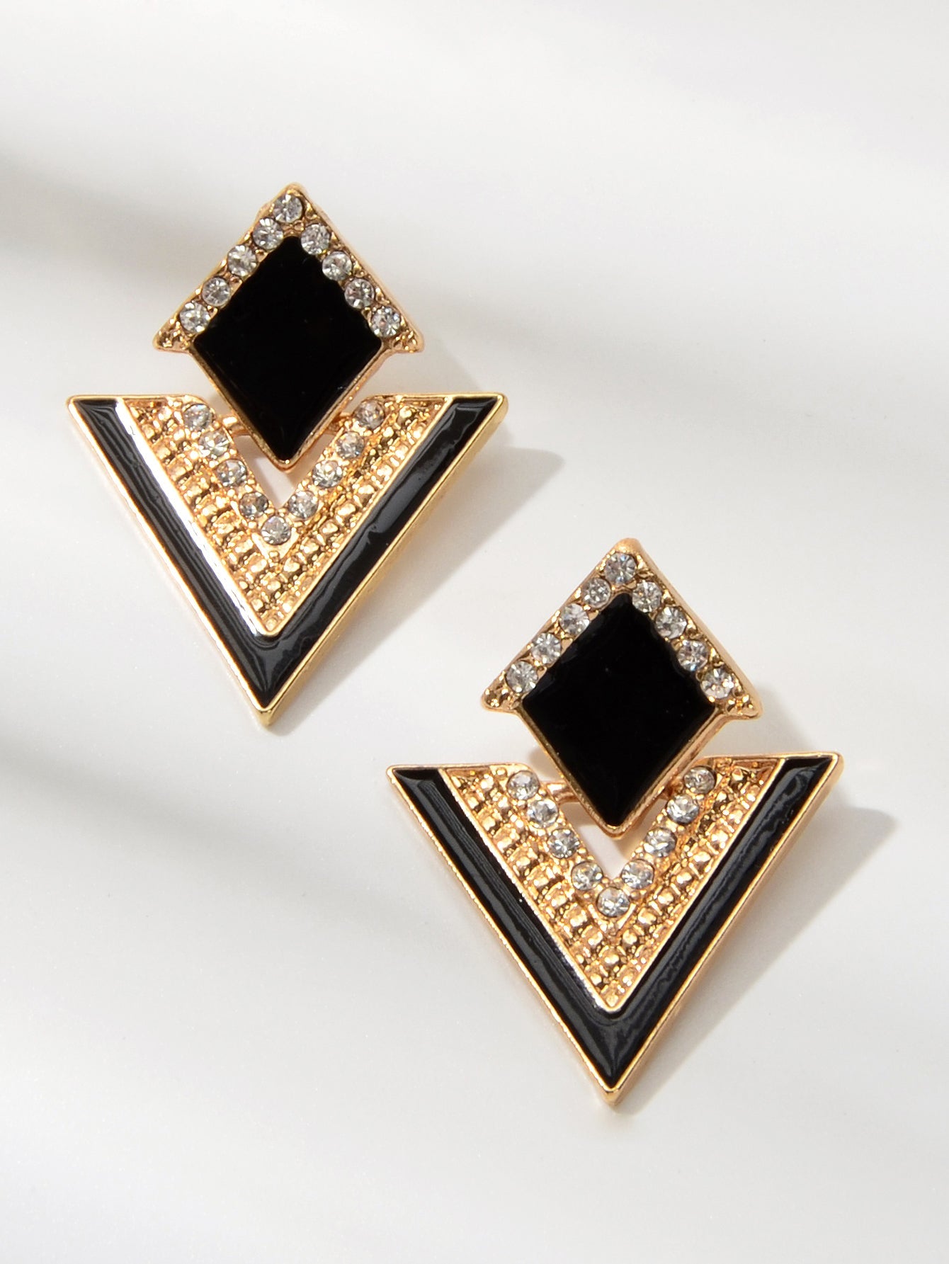 Costume Jewellery Rhinestone Enamel Triangle Geometric Stud Bridal Earrings Gift