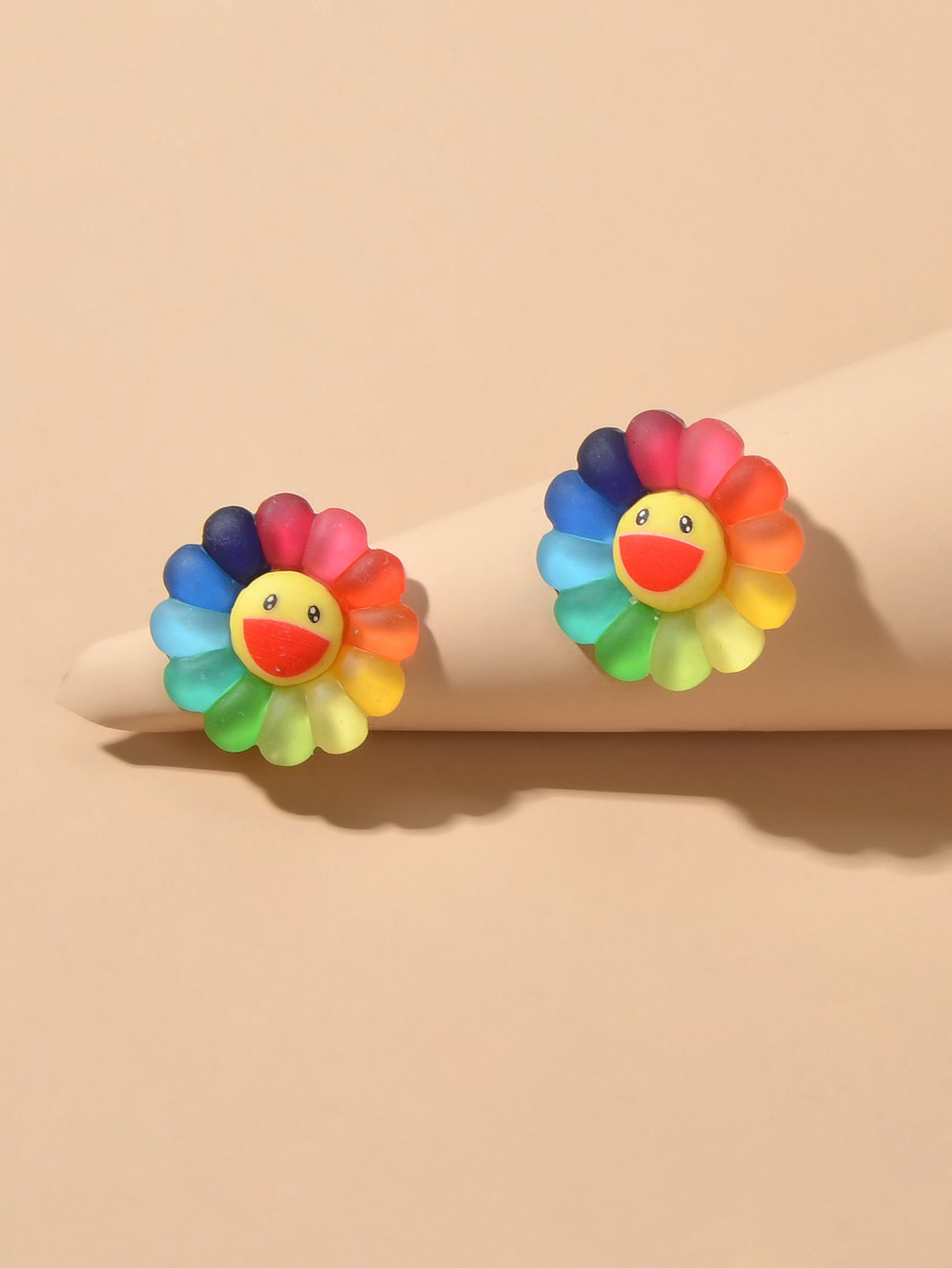 Cute Colourful Flower Acrylic Smile Face Stud Earrings Girlfriend Lover Y2k Gift