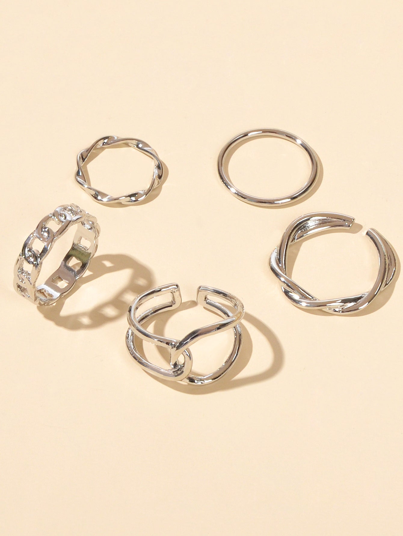 Minimalist Punk 5 pcs Trendy Gold Silver Stackable Multiple Midi Finger Ring Set