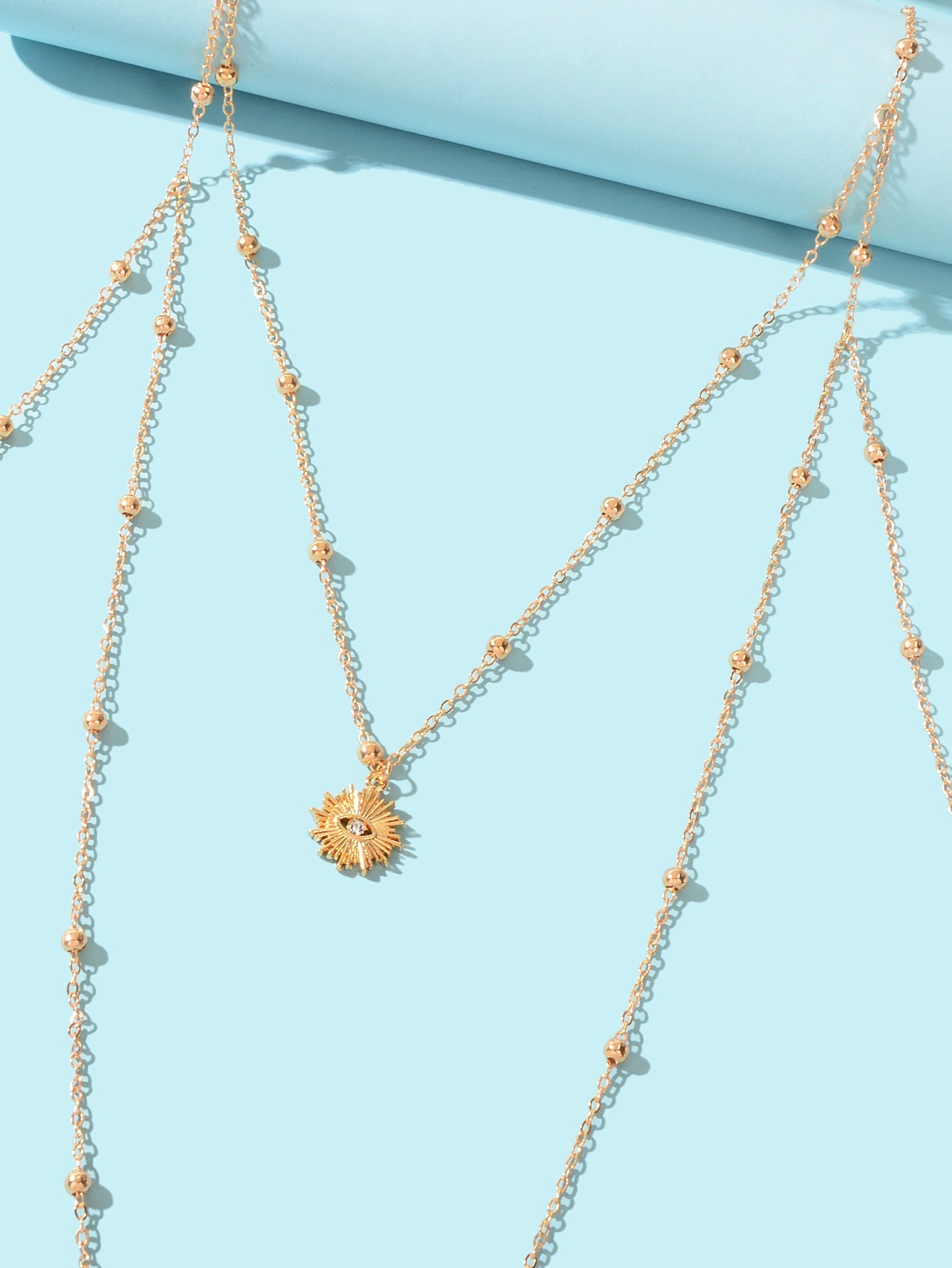 Gold Layered Body Chain Eye Heart Charm Crossover Bra Bikini Beach Body Jewelry