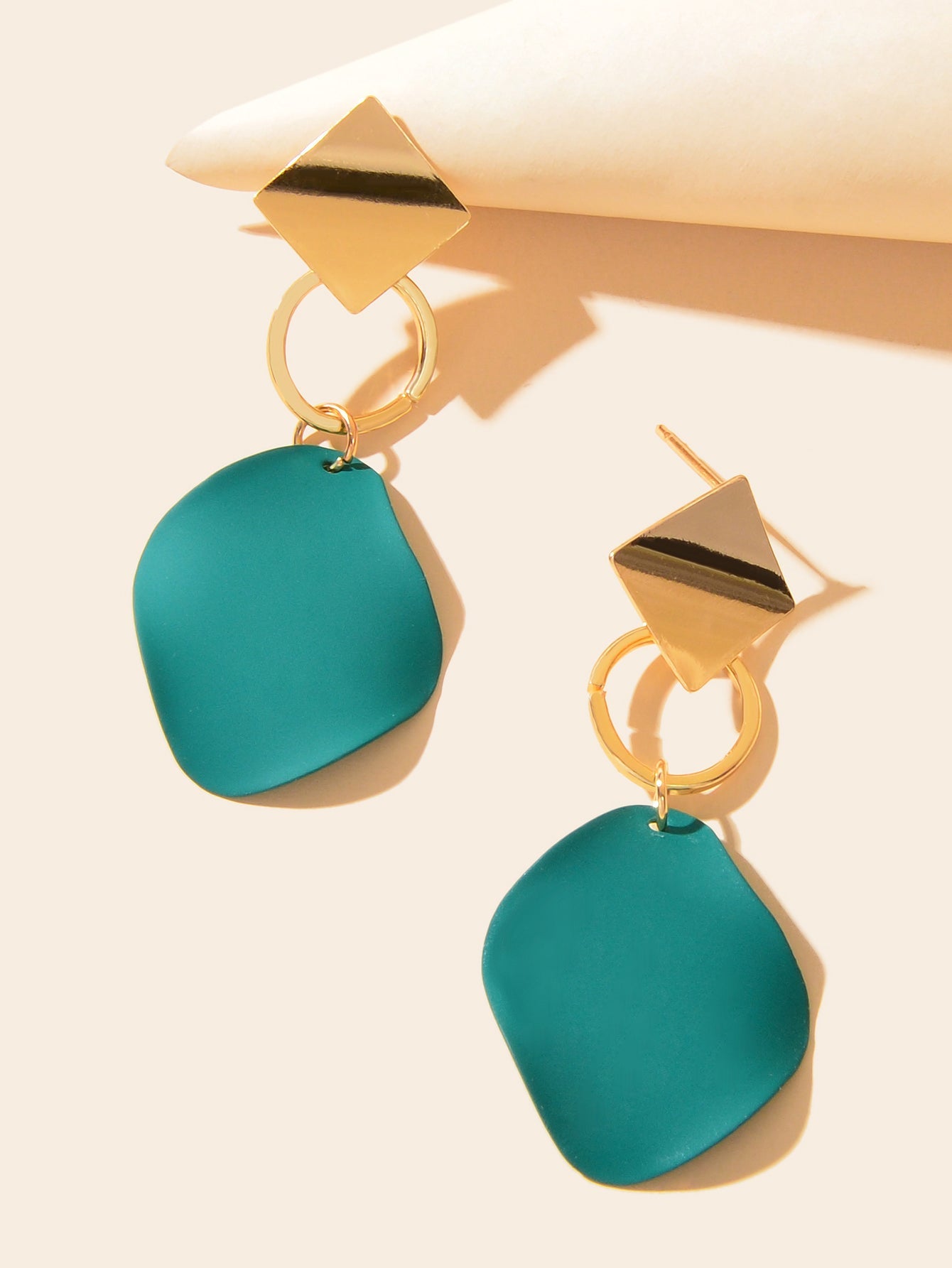 Elegant Gold Sqaure Circle Geometric Dark Green Charm Dangle Party Stud Earrings