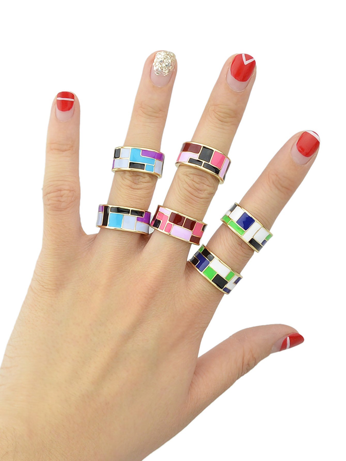 1pc Ethnic Traditional Jewellery Colorful Geometric Pattern Bohemian Finger Ring