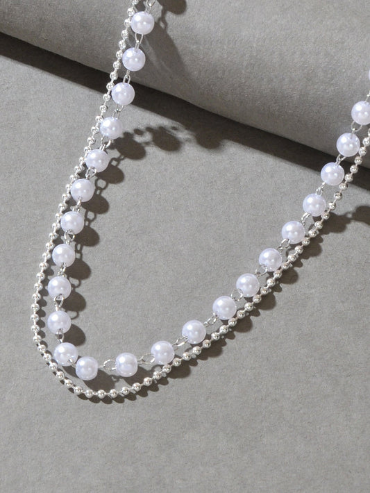 Double layer Silver Popcorn Chain Pearl Adjustable Anklet Beach Foot Jewellery