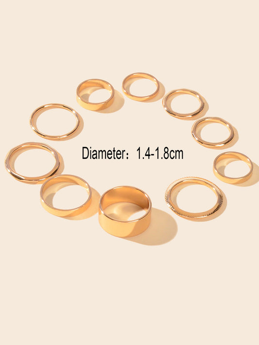 10 pcs Aesthetic Gold Circle Joint Finger Knuckle Stacking Midi Rings Size Mixed