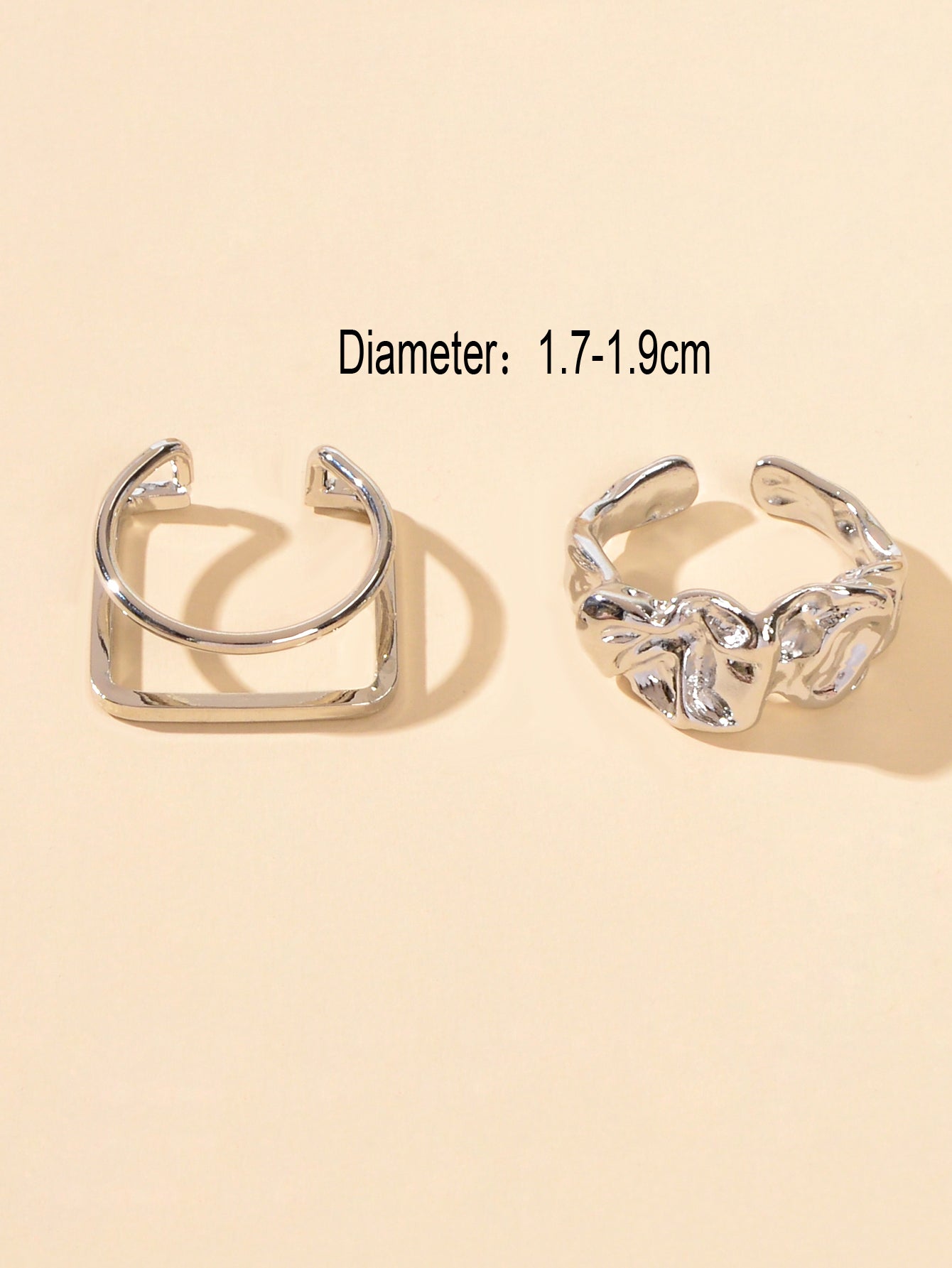 Stackable 2 pcs Gold Silver Geometric Multiple Bulk Pack Open Cuff Ring set Gift