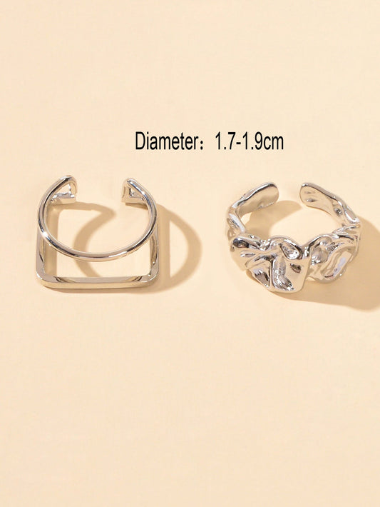 Stackable 2 pcs Gold Silver Geometric Multiple Bulk Pack Open Cuff Ring set Gift