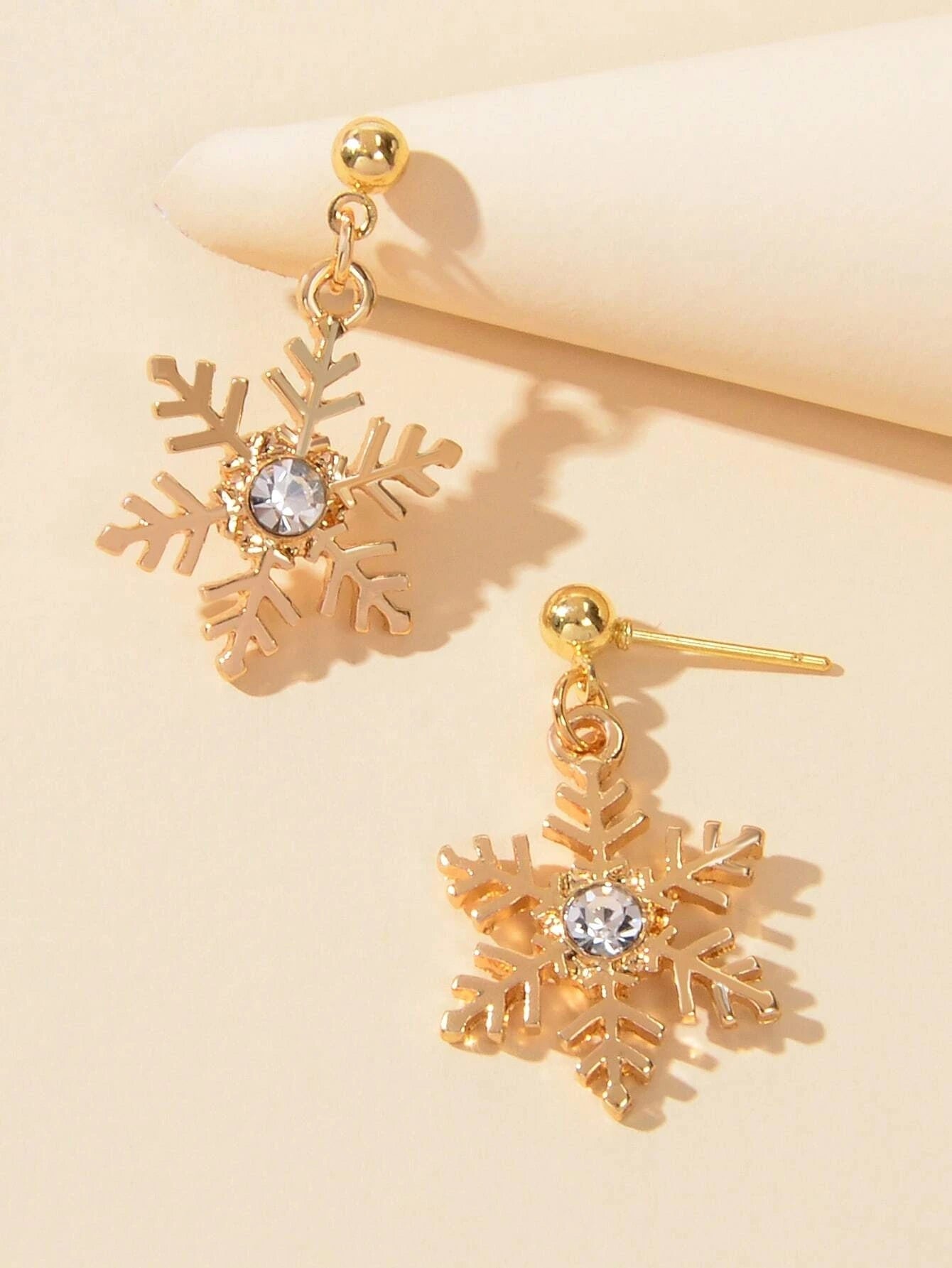 Christmas Jewellery Rhinestone Gold Snowflake Drop Earrings Festival Accessories