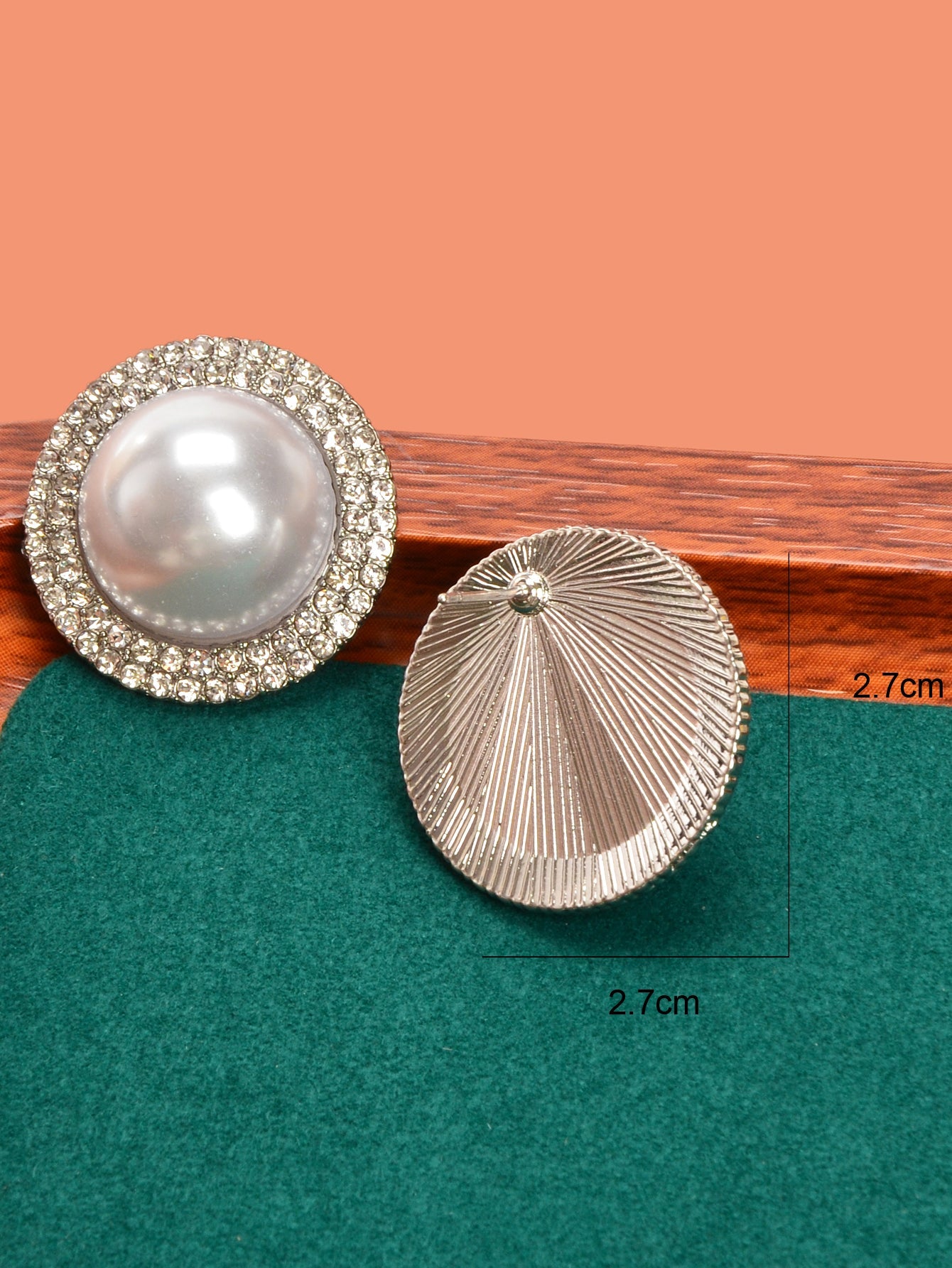 Luxurious Rhinestone Big Pearl Decor Round Stud Earrings Wedding Bridal Jewelry