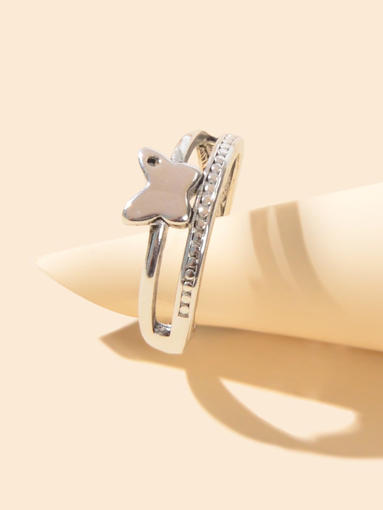 Good Quality Band Women Silver Color Double layer Copper Butterfly Finger Ring