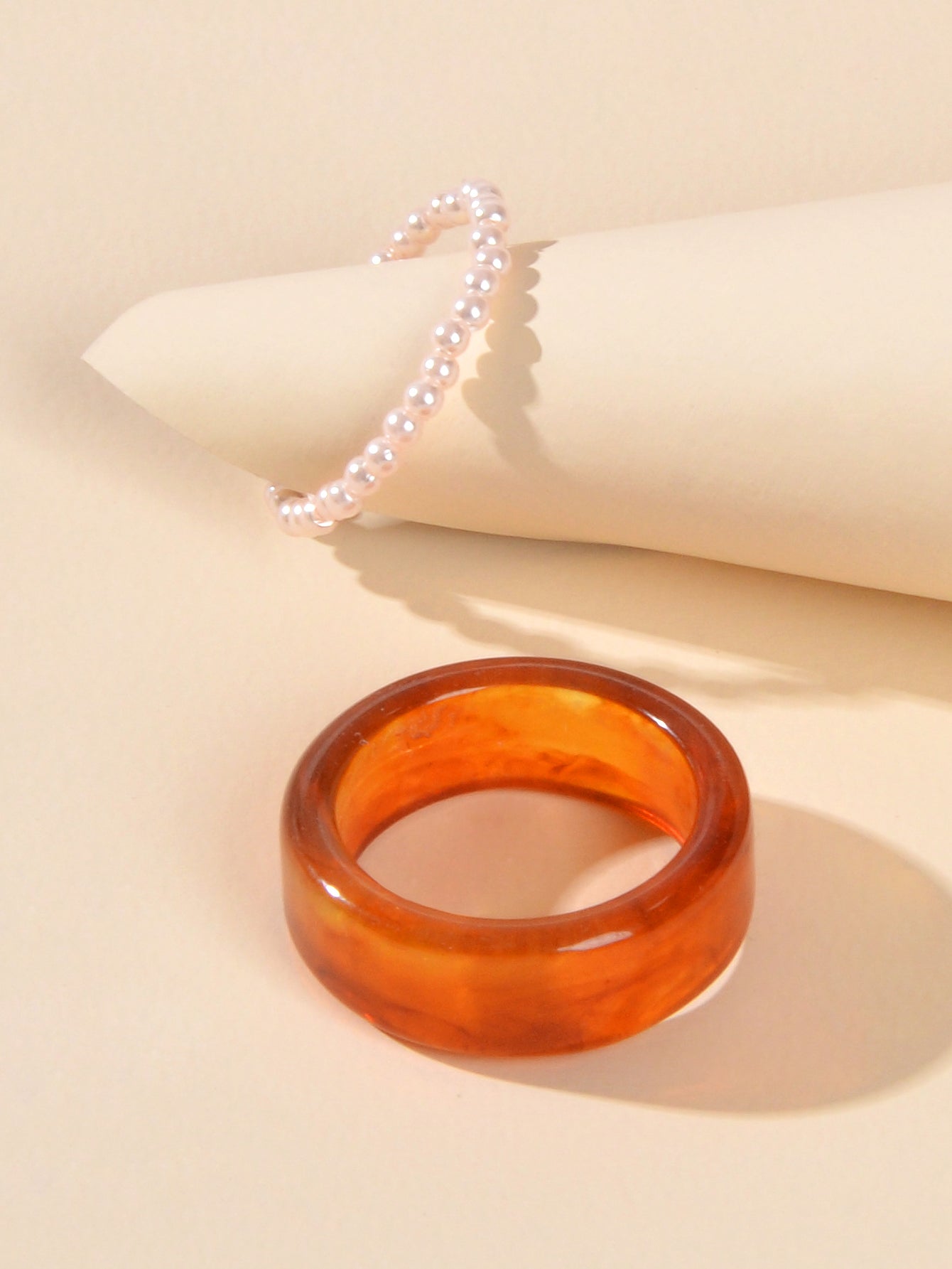 2pcs Pearl Elastic Resin Transparent Trendy Chunky Multiple Rings Bulk Pack Gift