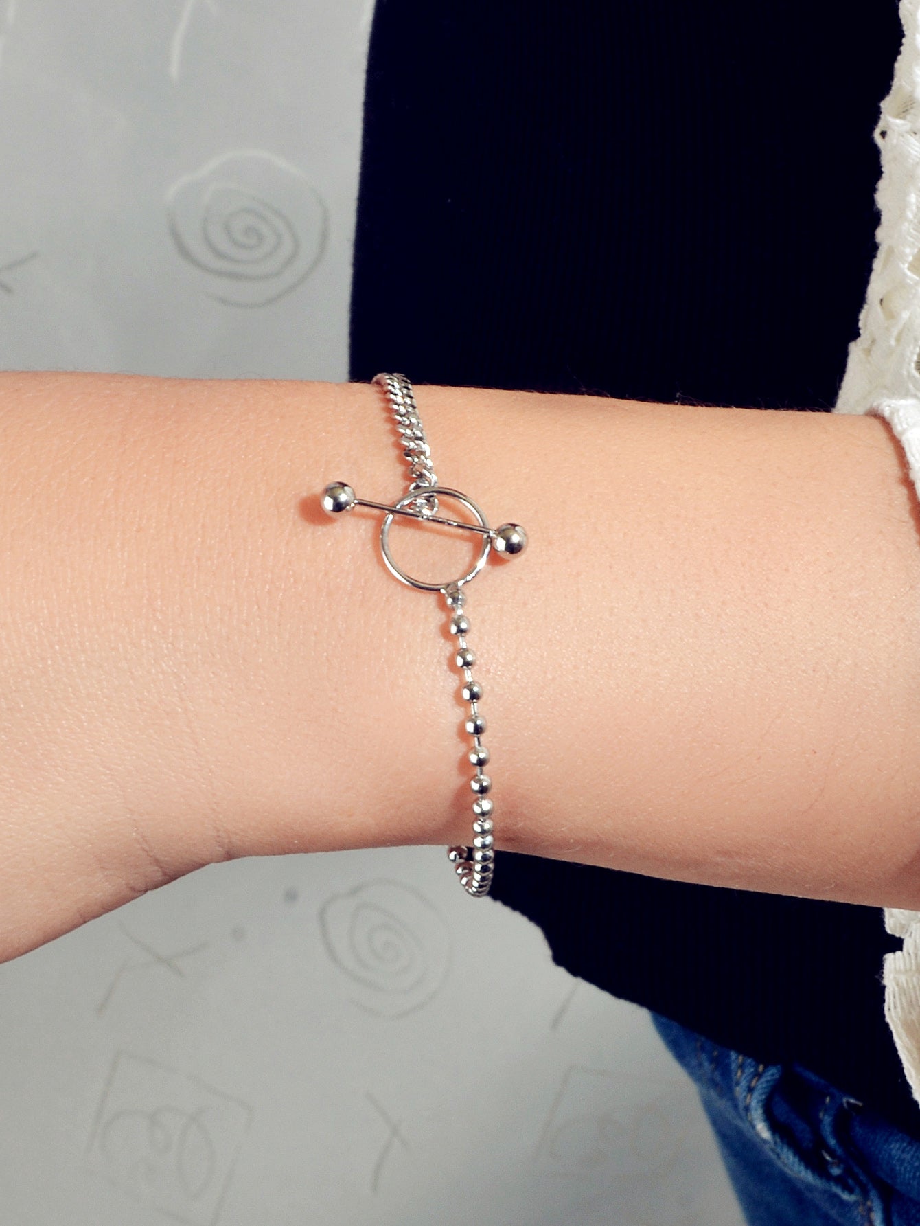 Minimalist Punk Popcorn Chain Multiple Silver Chain Lock Circle Bracelets Women