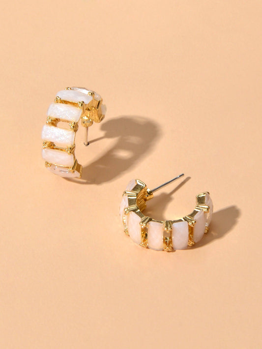 Beautiful Jewelry Resin Decoration Hollow Gold Hoop Huggie Pierced Stud Earrings