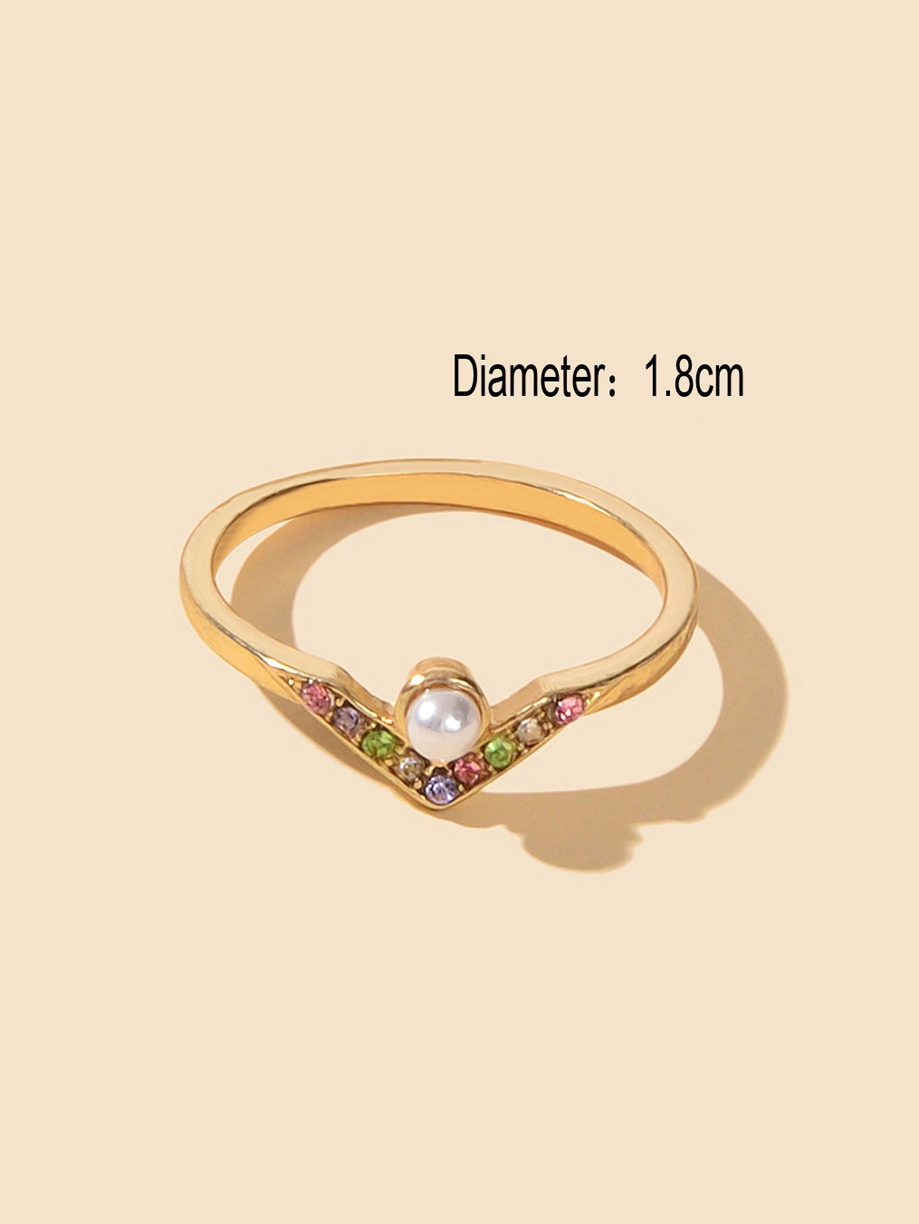 Luxury Wedding Jewellery Multi-colored Rhinestone Pearl V Shape Gold Finger Ring