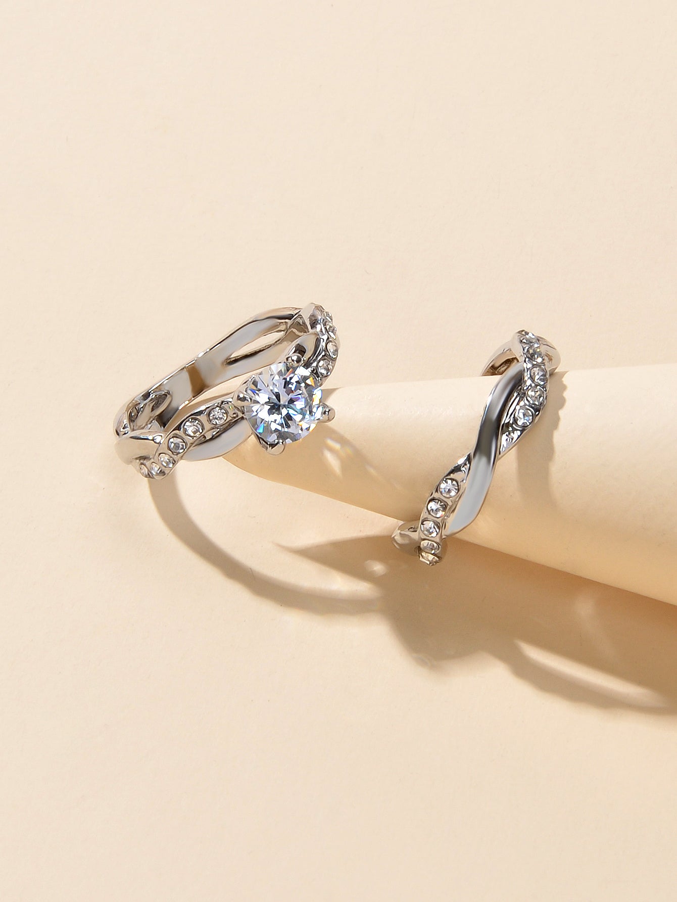 Simulated Diamond Finger Wedding Engagement Ring 2pcs Luxury Women Band