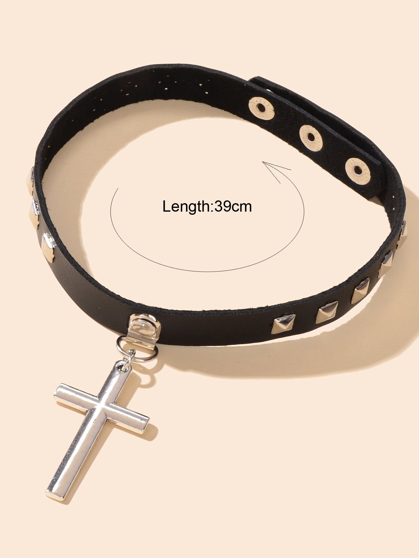 Hip Hop Red Black Pu Leather Spike Adjustable Short Choker Silver Cross Necklace