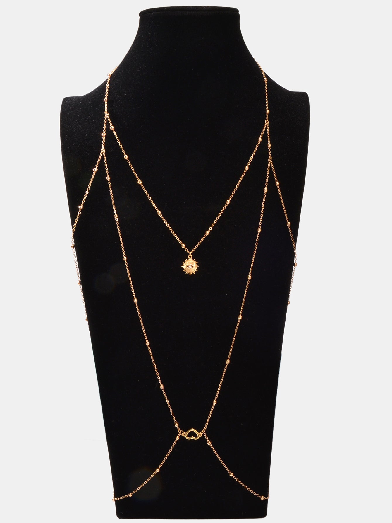 Gold Layered Body Chain Eye Heart Charm Crossover Bra Bikini Beach Body Jewelry