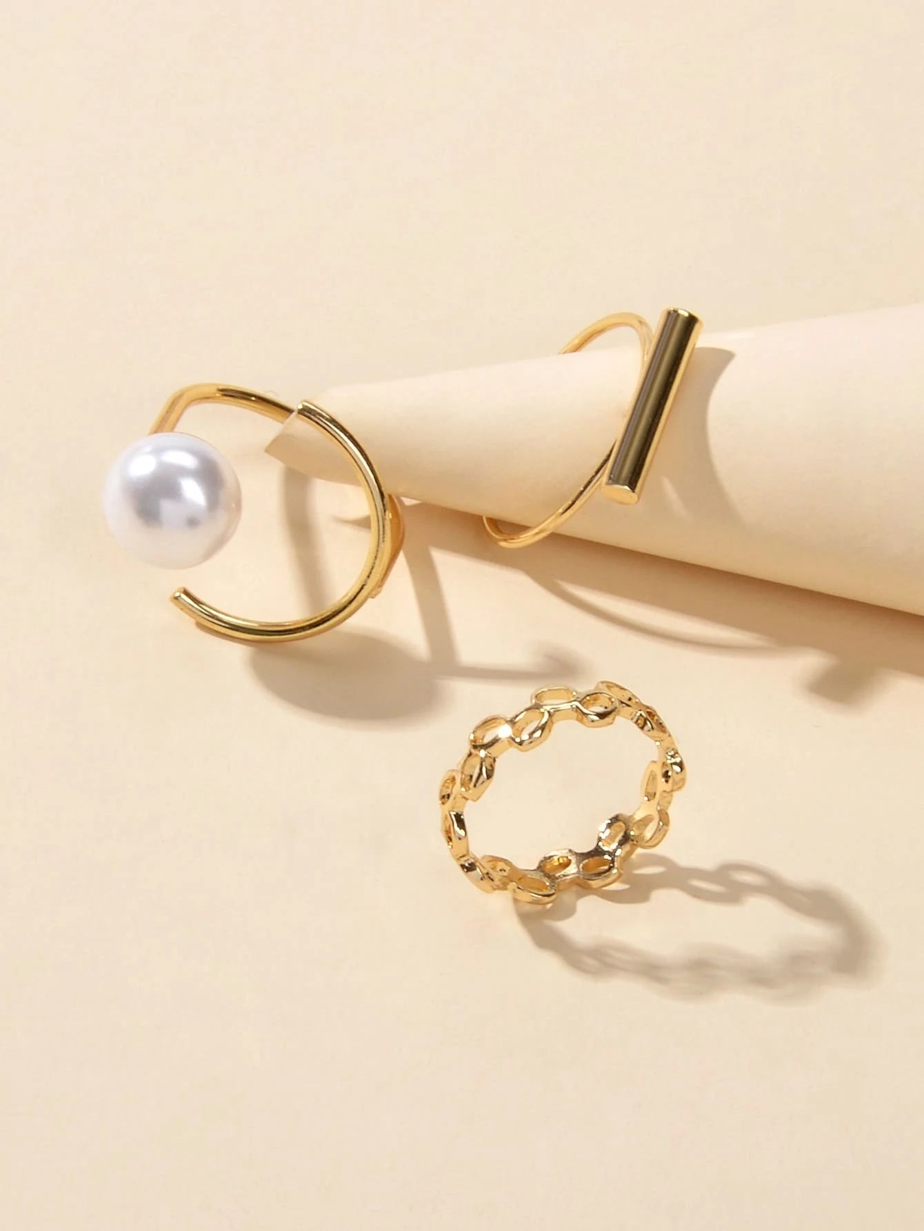 3 pcs Pearl Decor Gold Midi Finger Knuckle Rings set Teens Party Jewellery Gift