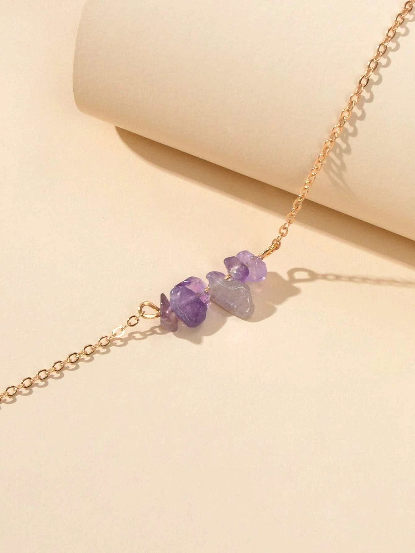 Gold Chain Green Purple Natural Stone Anklet Bracelet Summer Beach Jewellery