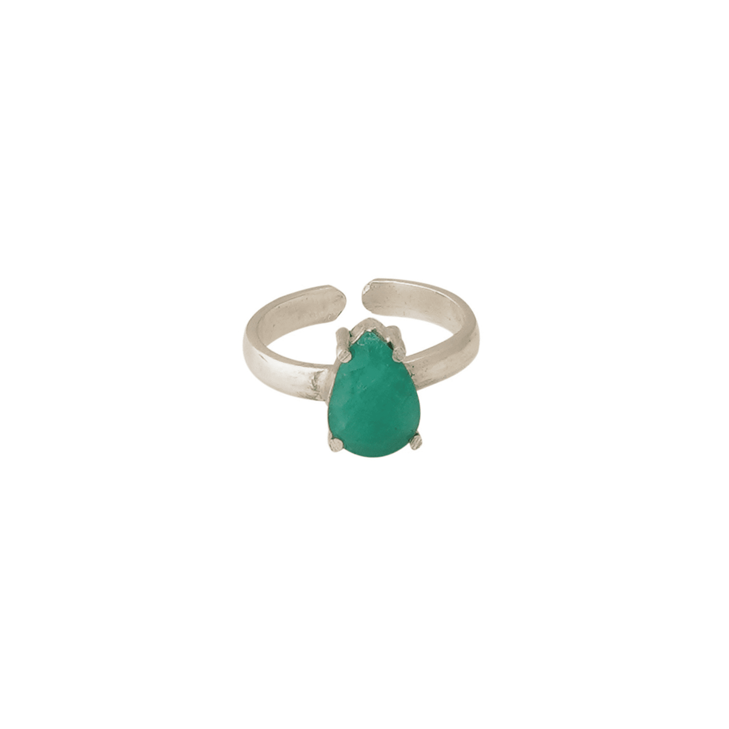 2 CT Pear Emerald Ring in Italian Silver Setting Size 7 Adjustable