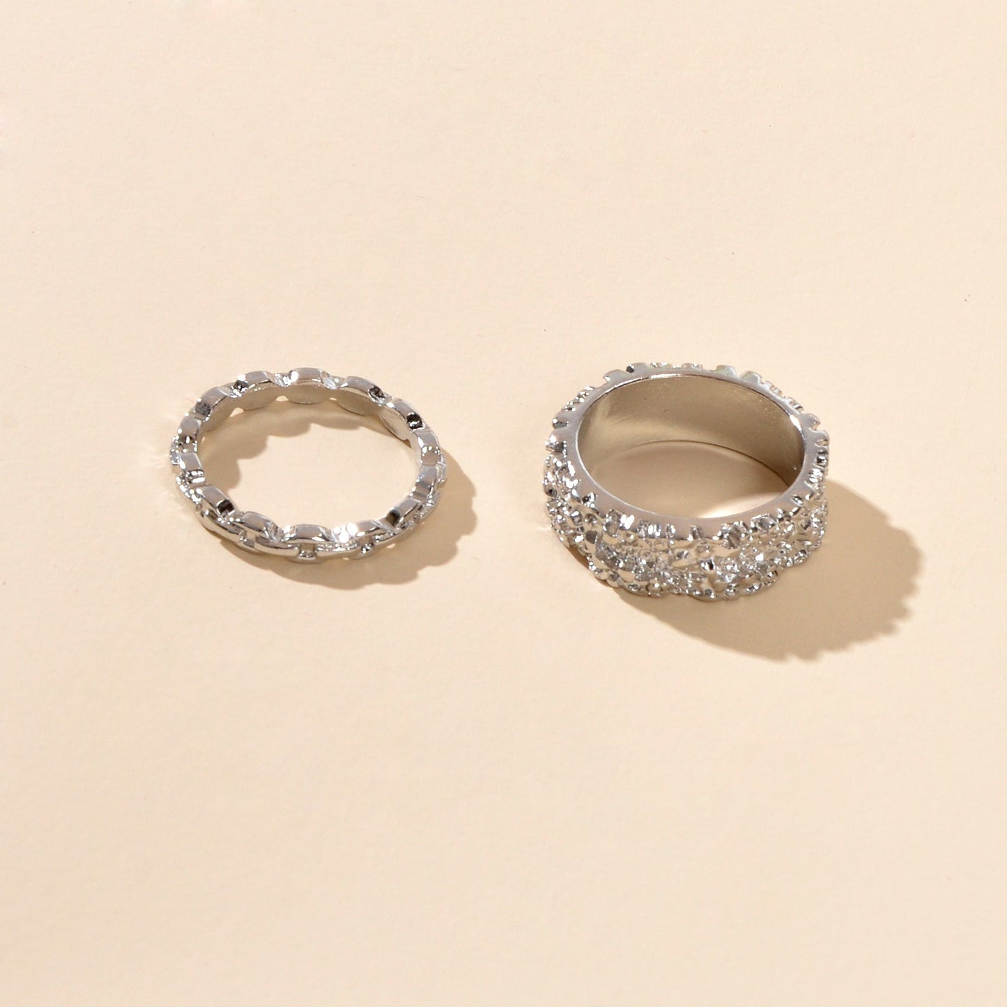 Trendy Jewellery Minimalist 2 pcs Gold Silver Stackable Multiple Finger Ring Set