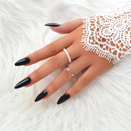 Retro Multiple 2 pcs Pearl Elastic Silver Metal Minimalist Stackable Rings Set