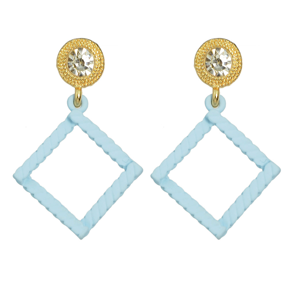 Candy Color Square Charm Dangle Rhinestone Decor Geometric Pendant Stud Earrings