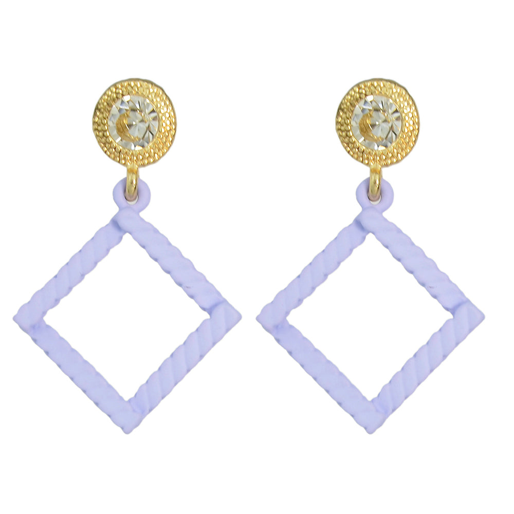 Candy Color Square Charm Dangle Rhinestone Decor Geometric Pendant Stud Earrings
