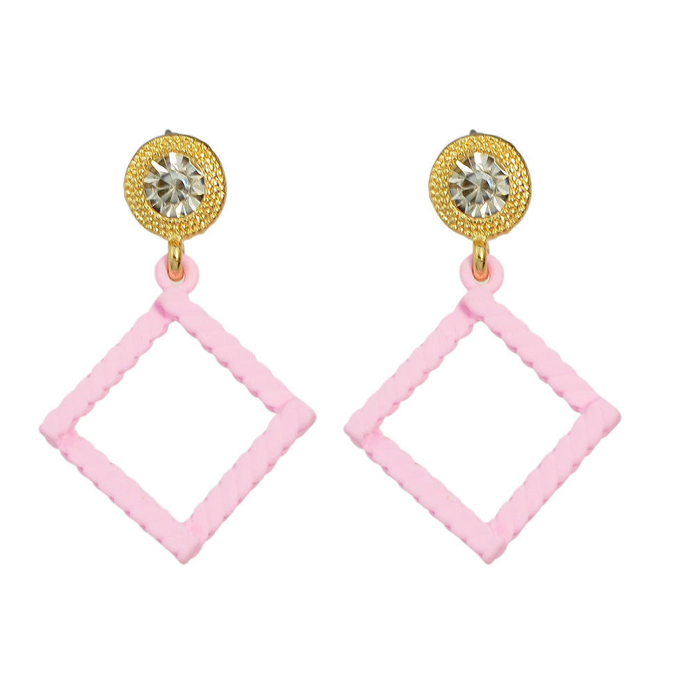 Candy Color Square Charm Dangle Rhinestone Decor Geometric Pendant Stud Earrings