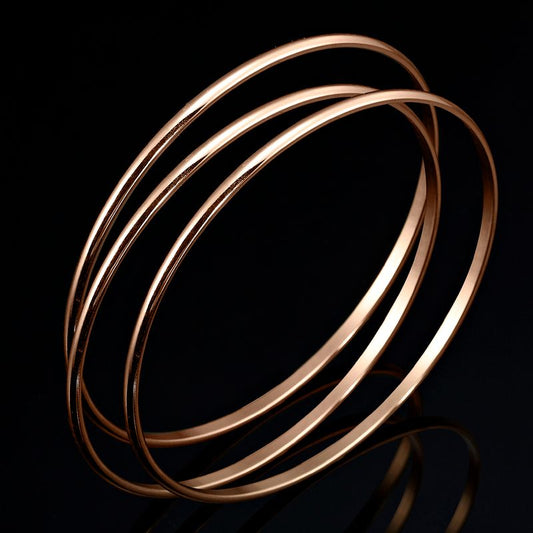 18ct Heavy Rose Gold Plated Plain 3mm Triple Bangle Set - USA Made