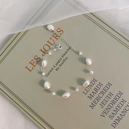 Genuine White Freshwater Pearl Beaded Bracelet with Extender