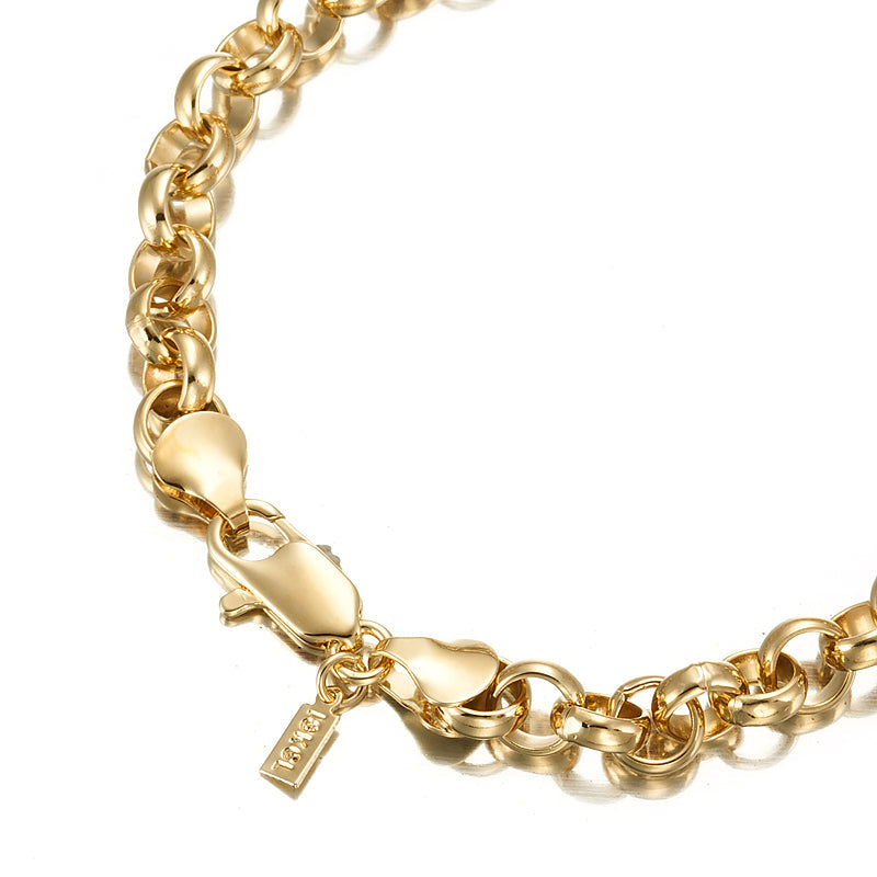 18ct Heavy Yellow Gold Plated Belcher Chain Bracelet with Lobster Clasp - USA Made