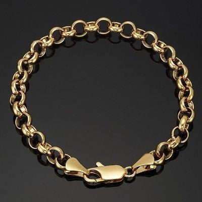 18ct Heavy Yellow Gold Plated Belcher Chain Bracelet with Lobster Clasp - USA Made