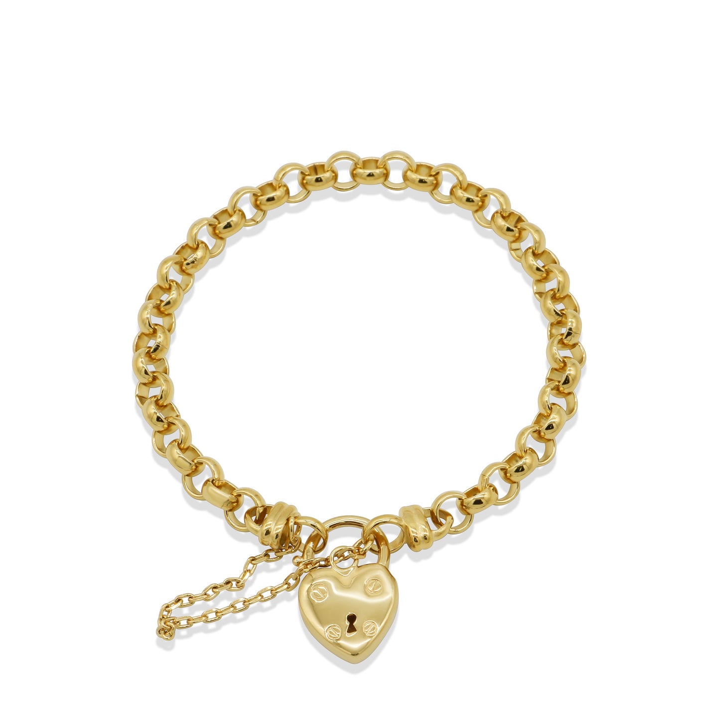 18ct Heavy Yellow Gold Plated 6mm Belcher Chain Bracelet with a Small Plain Heart Locket - USA Made