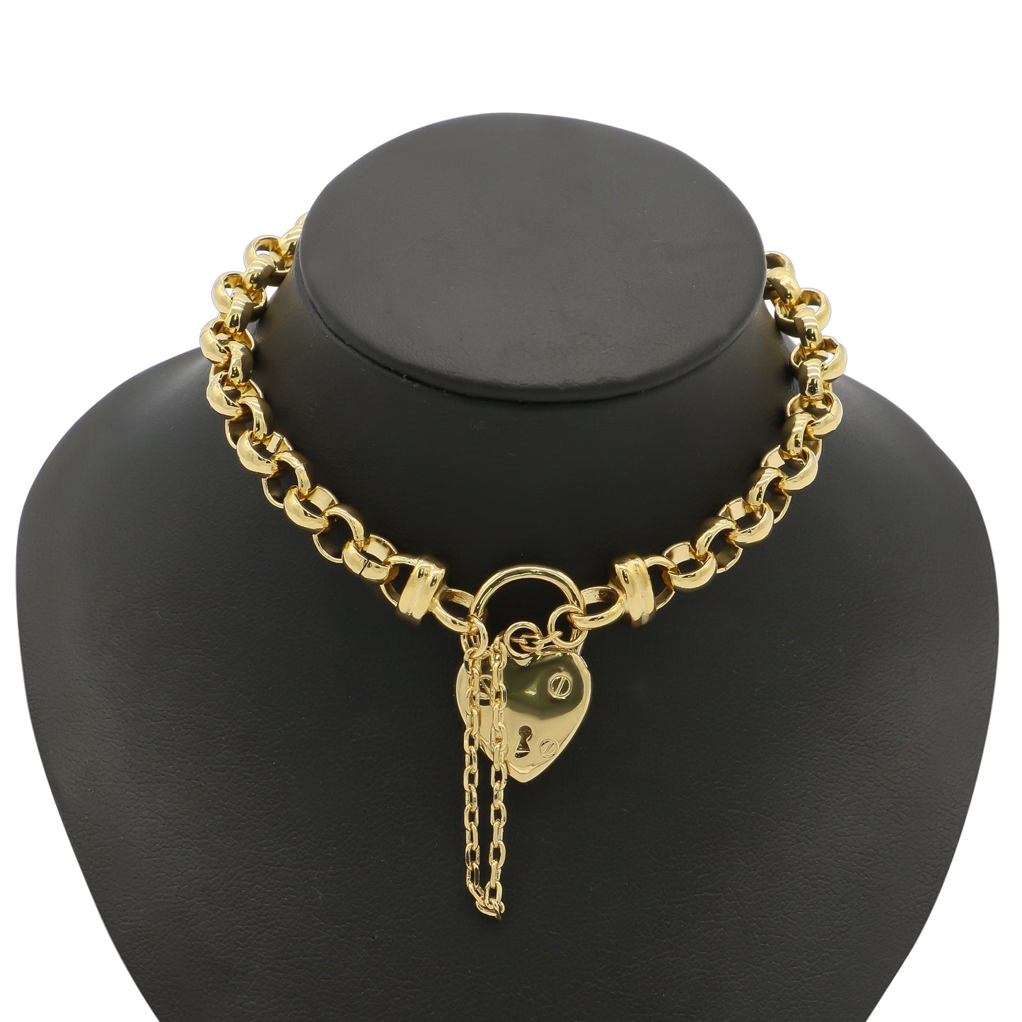 18ct Heavy Yellow Gold Plated 6mm Belcher Chain Bracelet with a Small Plain Heart Locket - USA Made