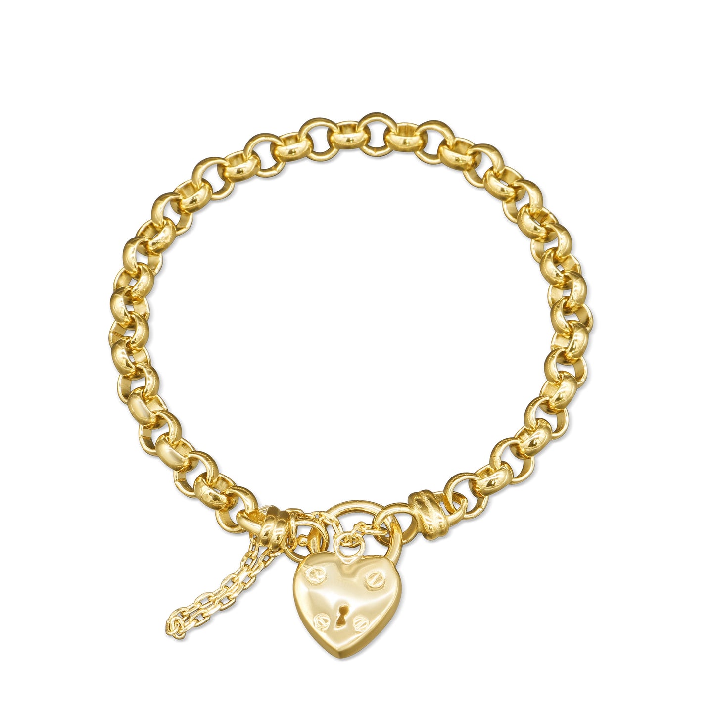 18ct Heavy Yellow Gold Plated 6mm Belcher Chain Bracelet with a Small Plain Heart Locket - USA Made