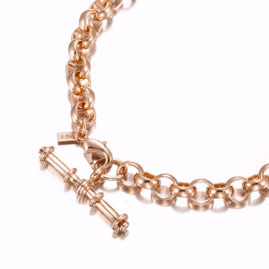 18ct Heavy Rose Gold Plated Belcher Chain Bracelet with T-Bar End - USA Made