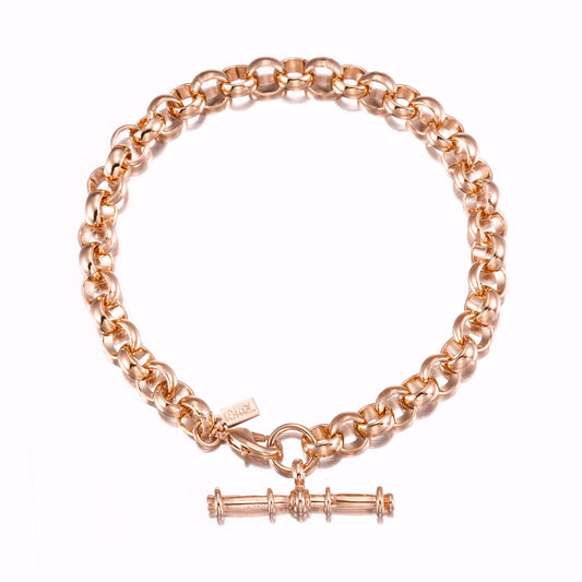 18ct Heavy Rose Gold Plated Belcher Chain Bracelet with T-Bar End - USA Made