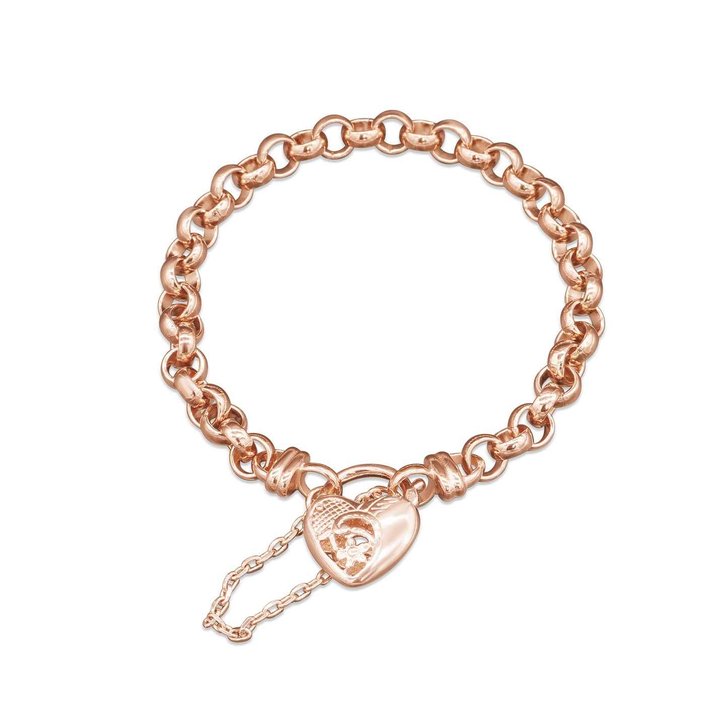 18ct Heavy Rose Gold Plated 6mm Belcher Chain Bracelet with a Vegas Heart Locket - USA Made