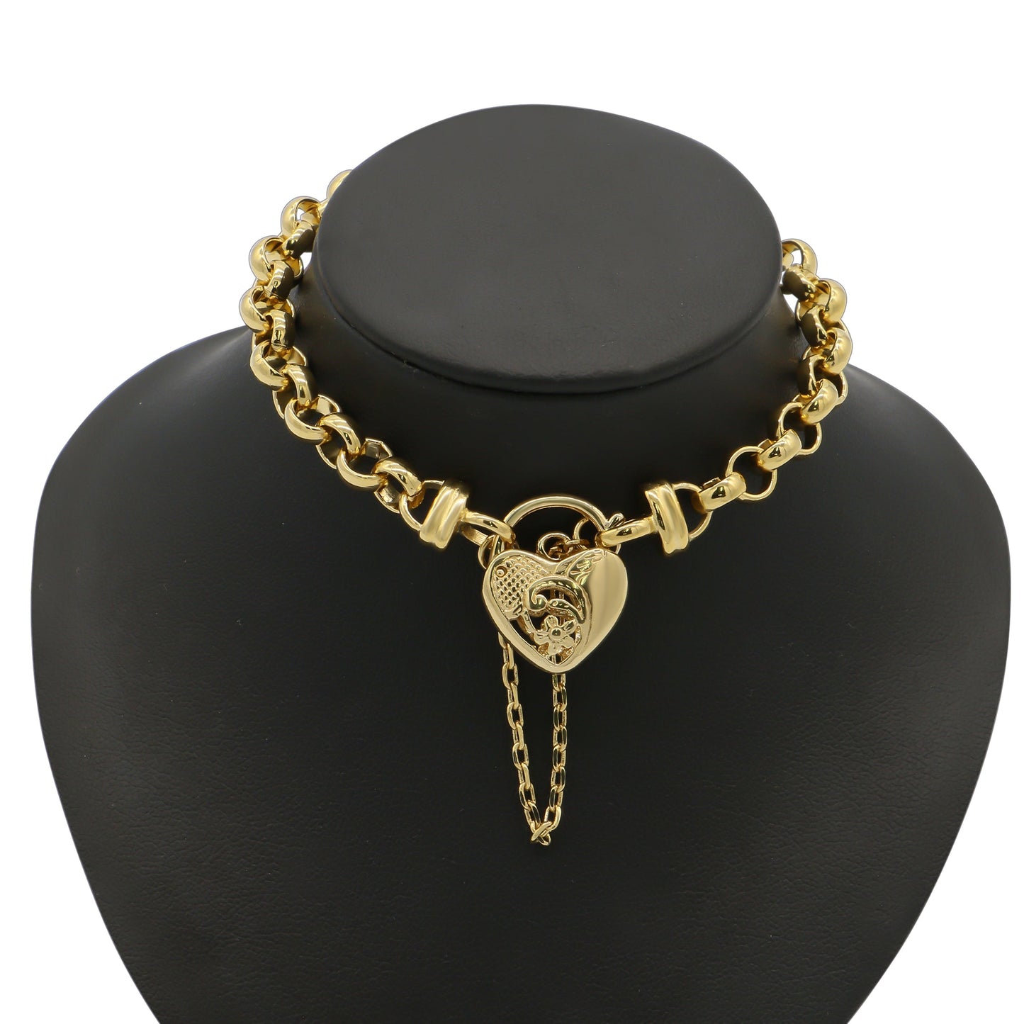 18ct Heavy Yellow Gold Plated 6mm Belcher Chain Bracelet with a Vegas Heart Locket - USA Made