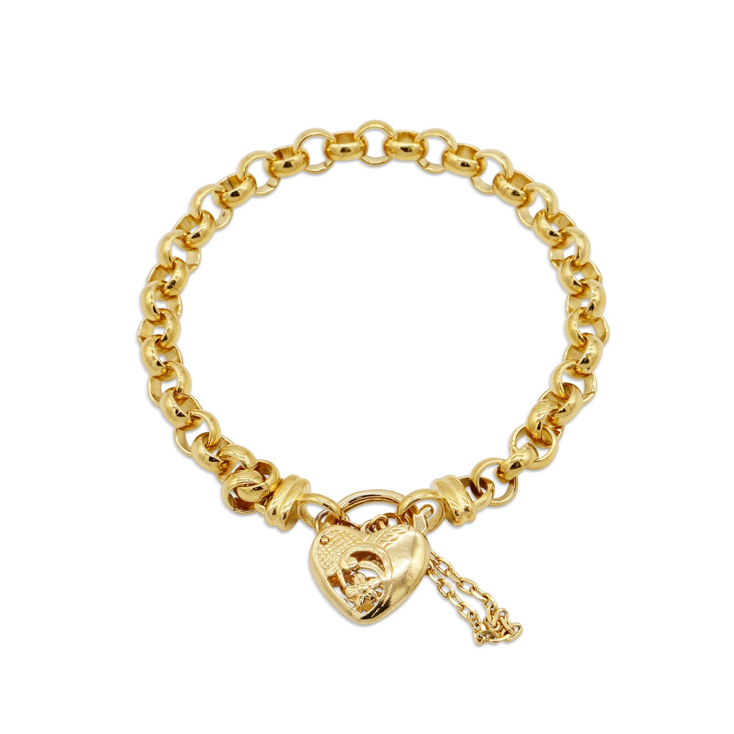 18ct Heavy Yellow Gold Plated 6mm Belcher Chain Bracelet with a Vegas Heart Locket - USA Made