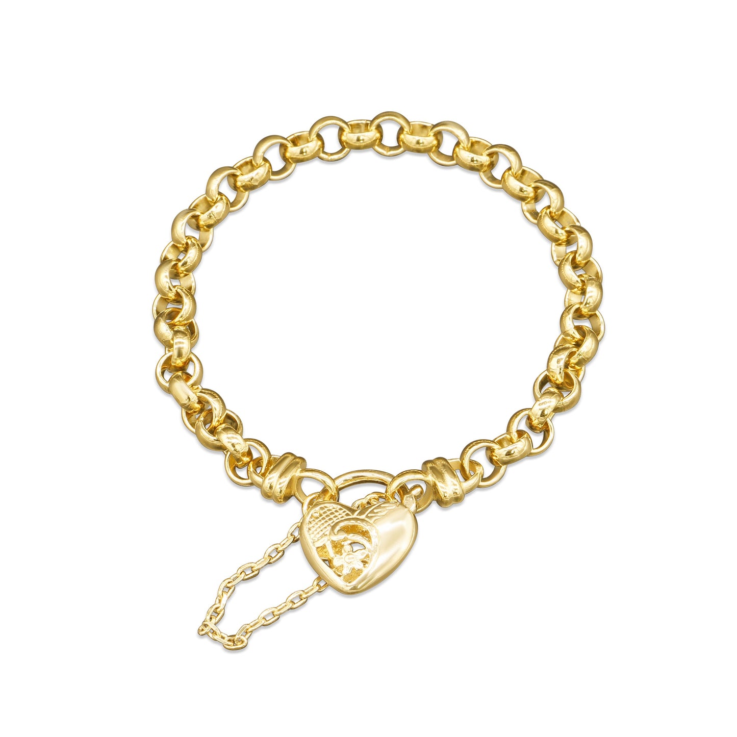 18ct Heavy Yellow Gold Plated 6mm Belcher Chain Bracelet with a Vegas Heart Locket - USA Made