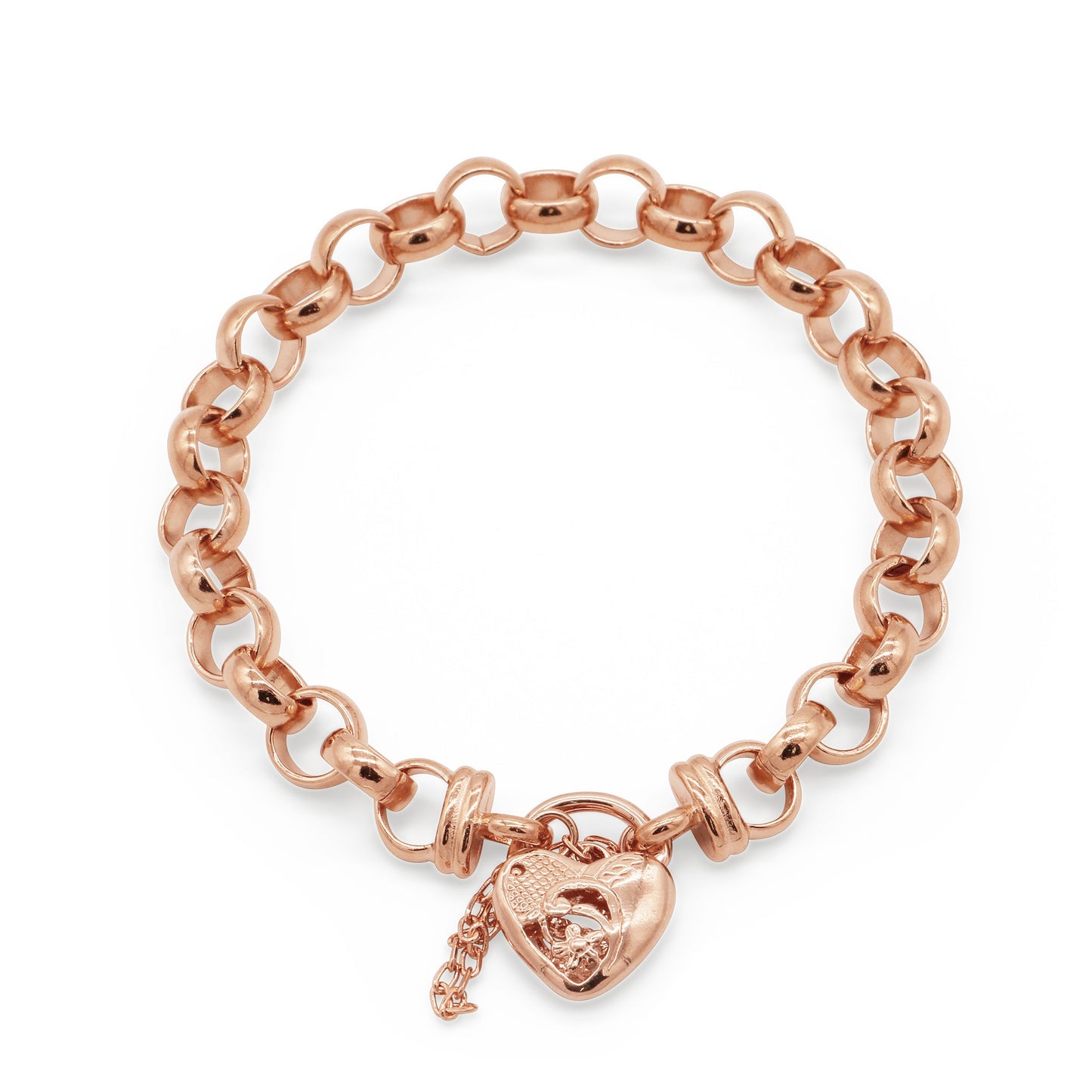 18ct Heavy Rose Gold Plated  10mm Belcher Chain Bracelet with a Vegas Heart Locket - USA Made
