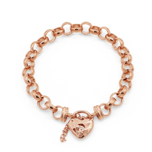 18ct Heavy Rose Gold Plated  10mm Belcher Chain Bracelet with a Vegas Heart Locket - USA Made