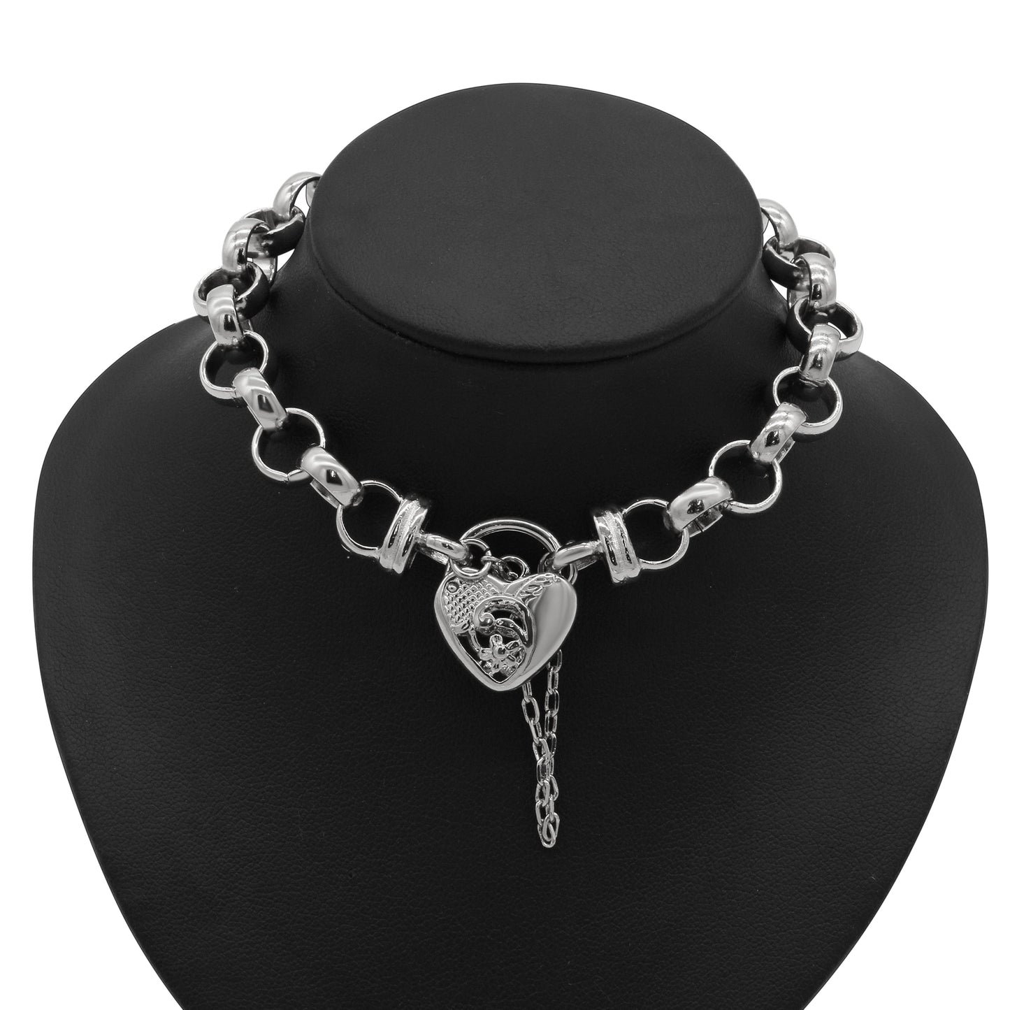 925 Sterling Silver Plated  10mm Belcher Chain Bracelet with a Vegas Heart Locket - USA Made