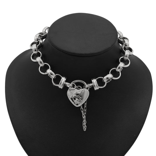 925 Sterling Silver Plated  10mm Belcher Chain Bracelet with a Vegas Heart Locket - USA Made