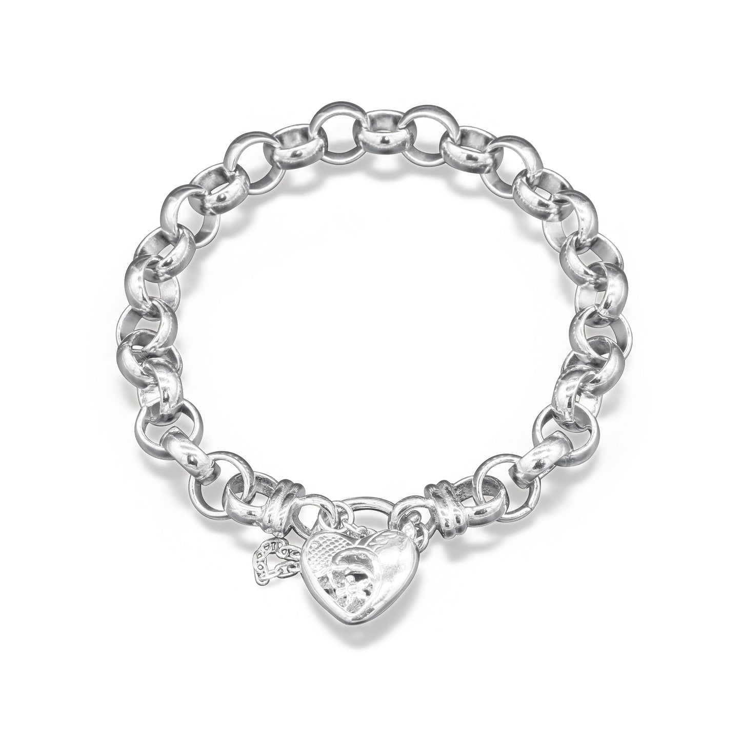 925 Sterling Silver Plated  10mm Belcher Chain Bracelet with a Vegas Heart Locket - USA Made