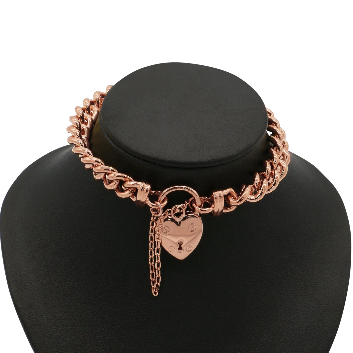 18ct Heavy Rose Gold Plated Euro Chain Bracelet with a Small Plain Heart Locket - USA Made