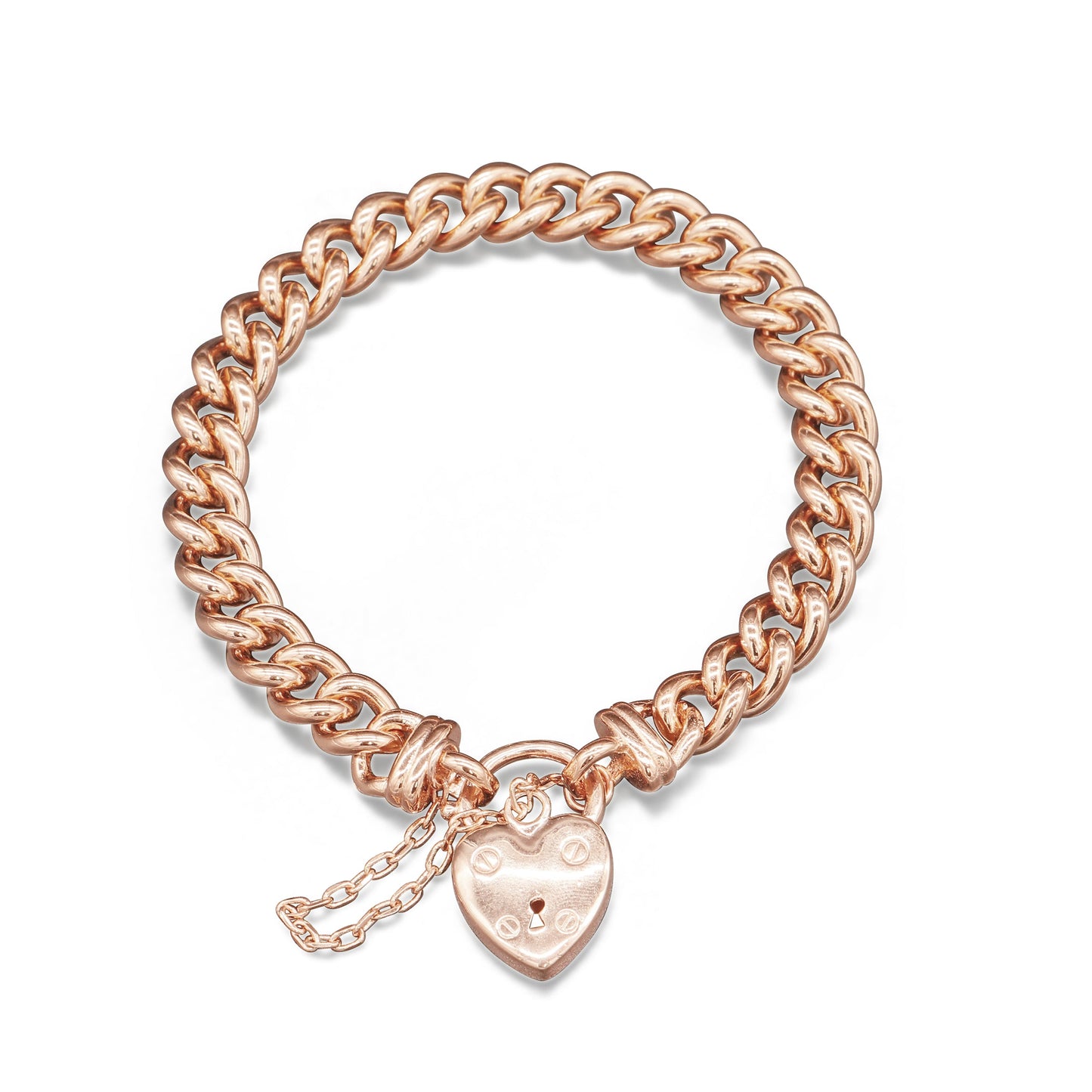 18ct Heavy Rose Gold Plated Euro Chain Bracelet with a Small Plain Heart Locket - USA Made
